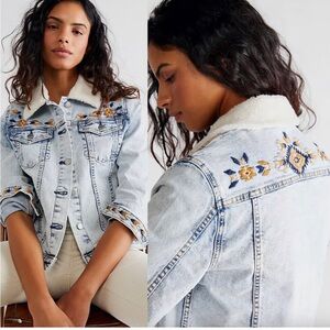 DRIFTWOOD Light Blue Motif Sherpa Trucker Jean Jacket
